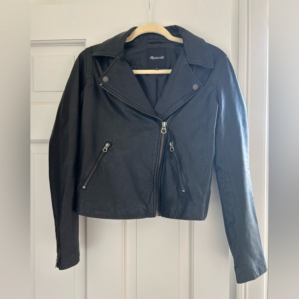 Madewell Washed Leather Motorcycle Jacket, Brass Hardware Edition in Black